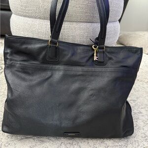 Fossil Black Leather Tote Bag